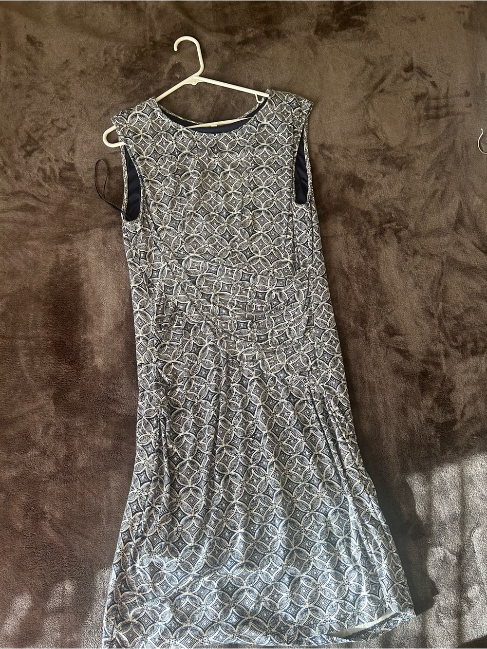 Kut from the Kloth Navy and Gray Sleeveless Geometric Fit-and-Flare Dress